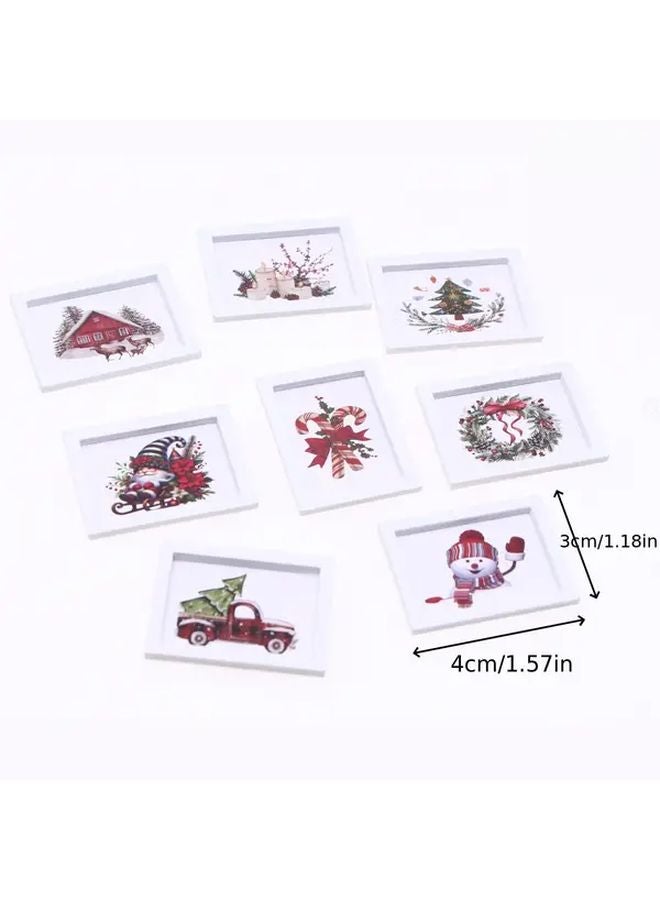 Miniature Wood Dollhouse Christmas Tree Wall Mural Set Of 3 Random White Frame Holiday Village Decor - Image 2